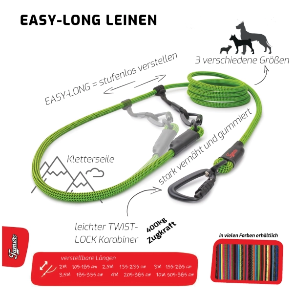 EASYLONG Hundeleine TWIST - M - 2,5m - hellblau mit schwarzen Punkten
